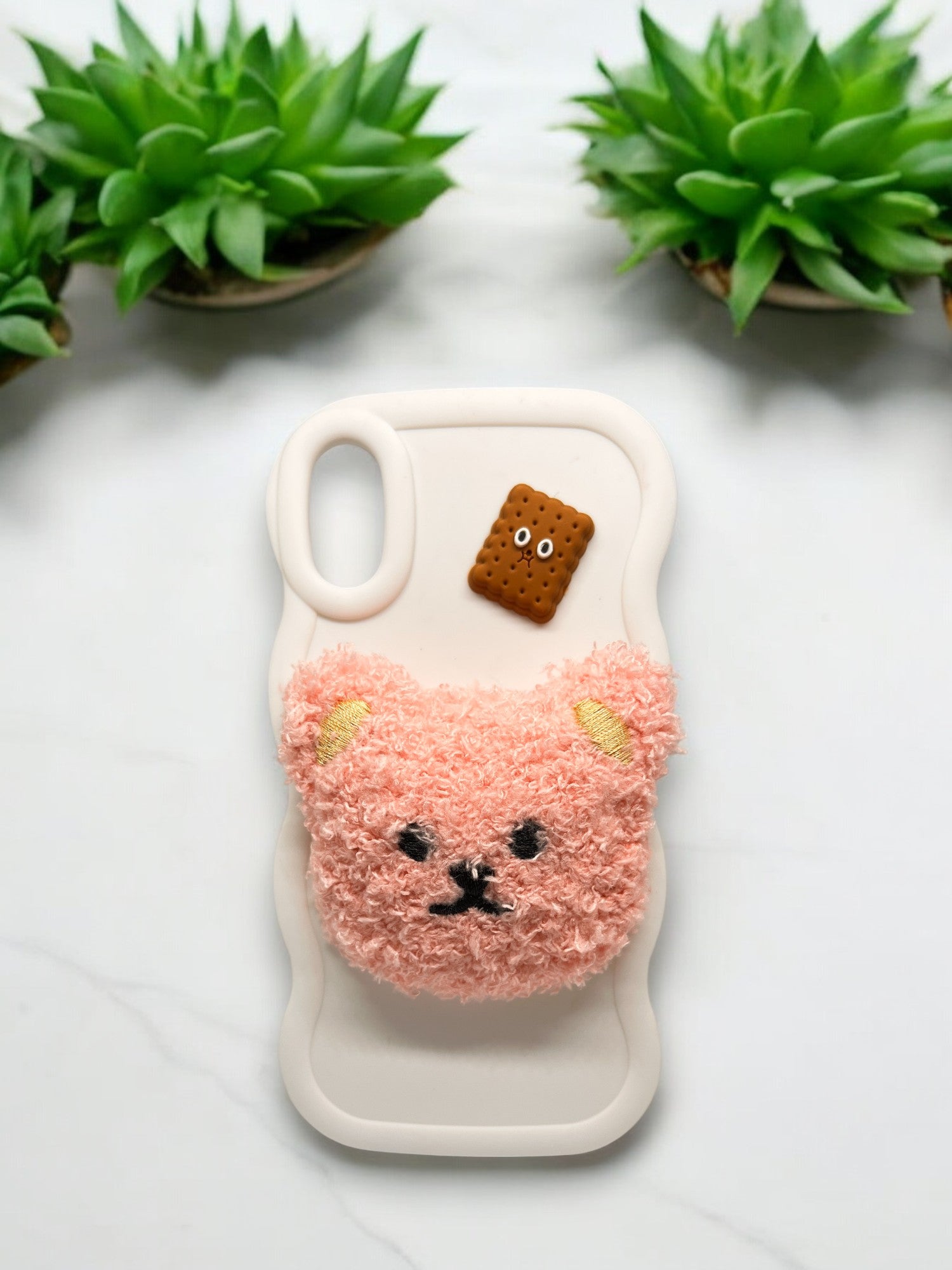 Cute 3D Plush Bear Phone Case For iPhone - White