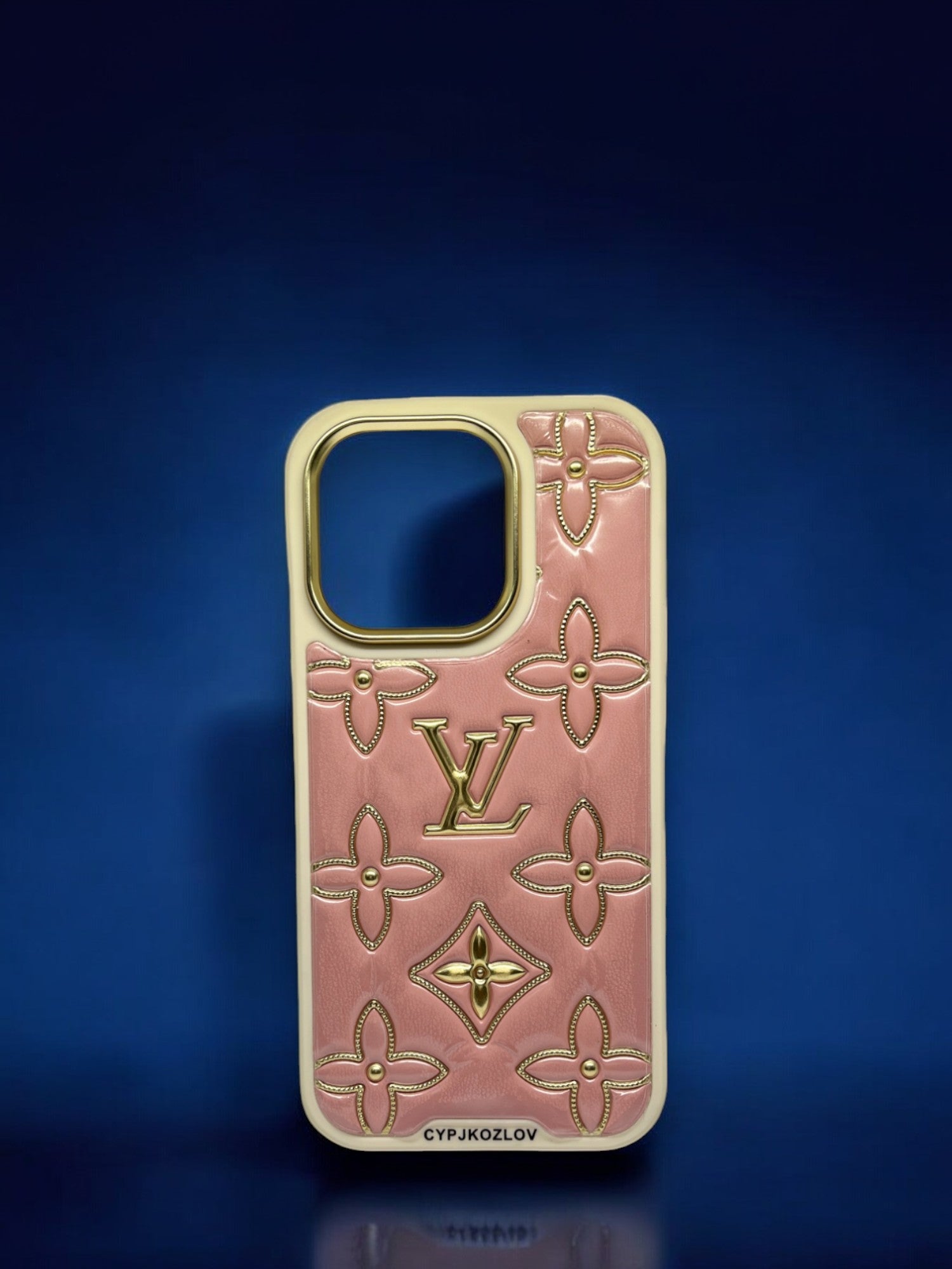 Louis Vuitton iPhone Case Stamped Letters Design - Pink & Golden shine