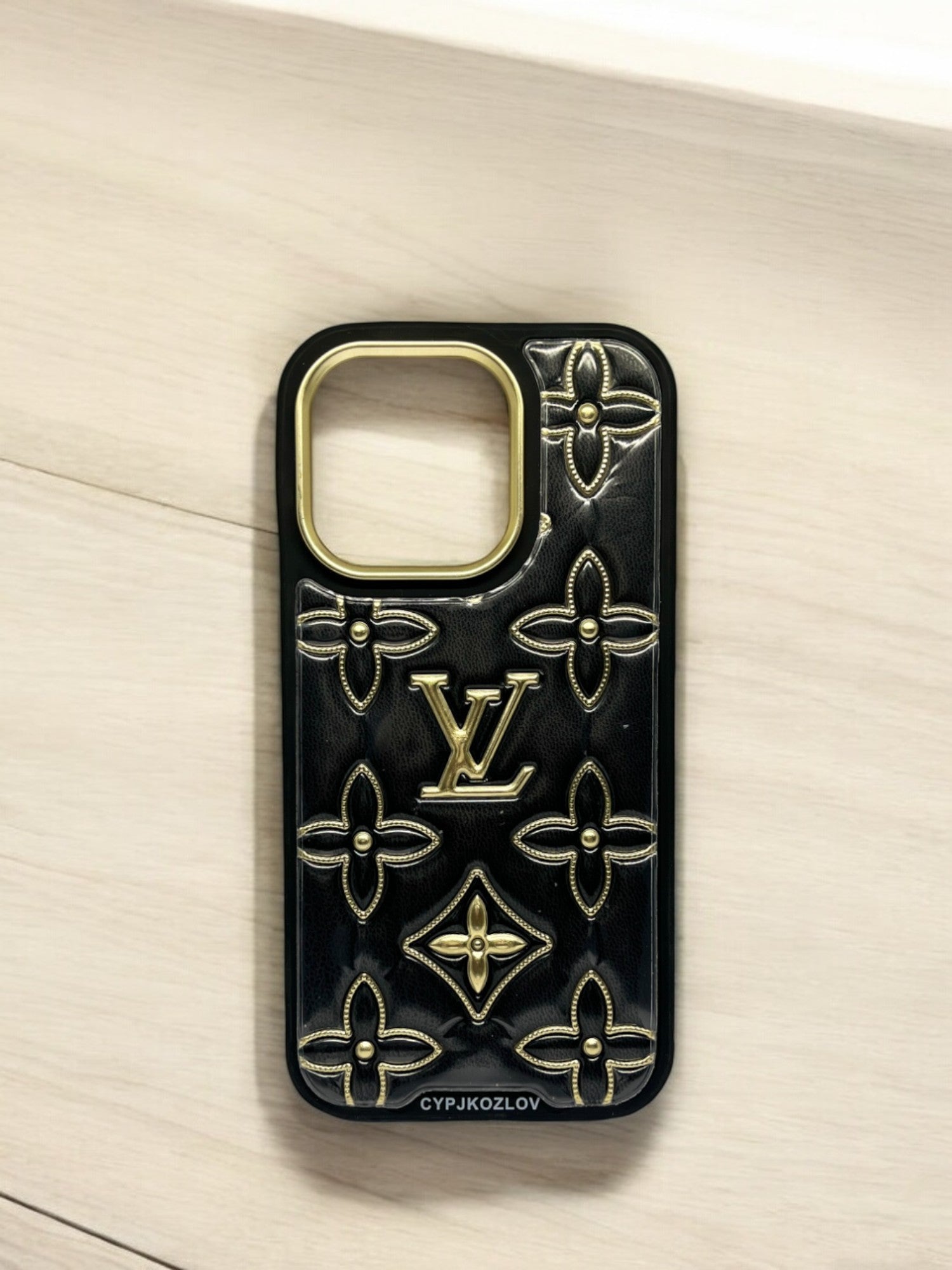 Louis Vuitton iPhone Case Stamped Letters Design - Black