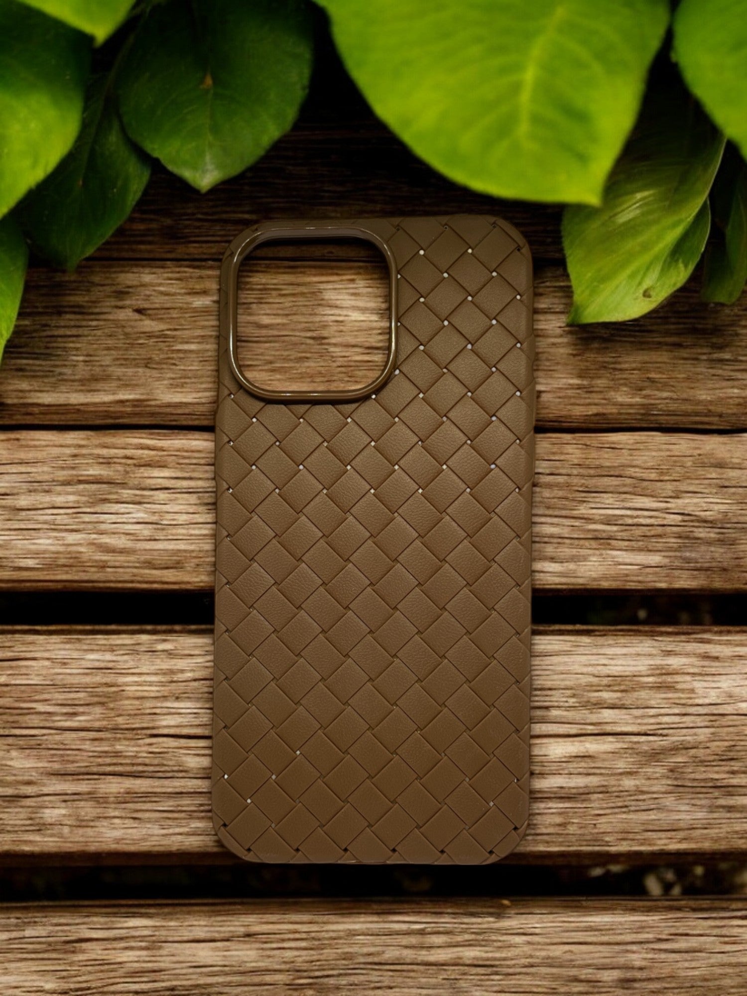 Woven Leather Feel iPhone Case - Brown