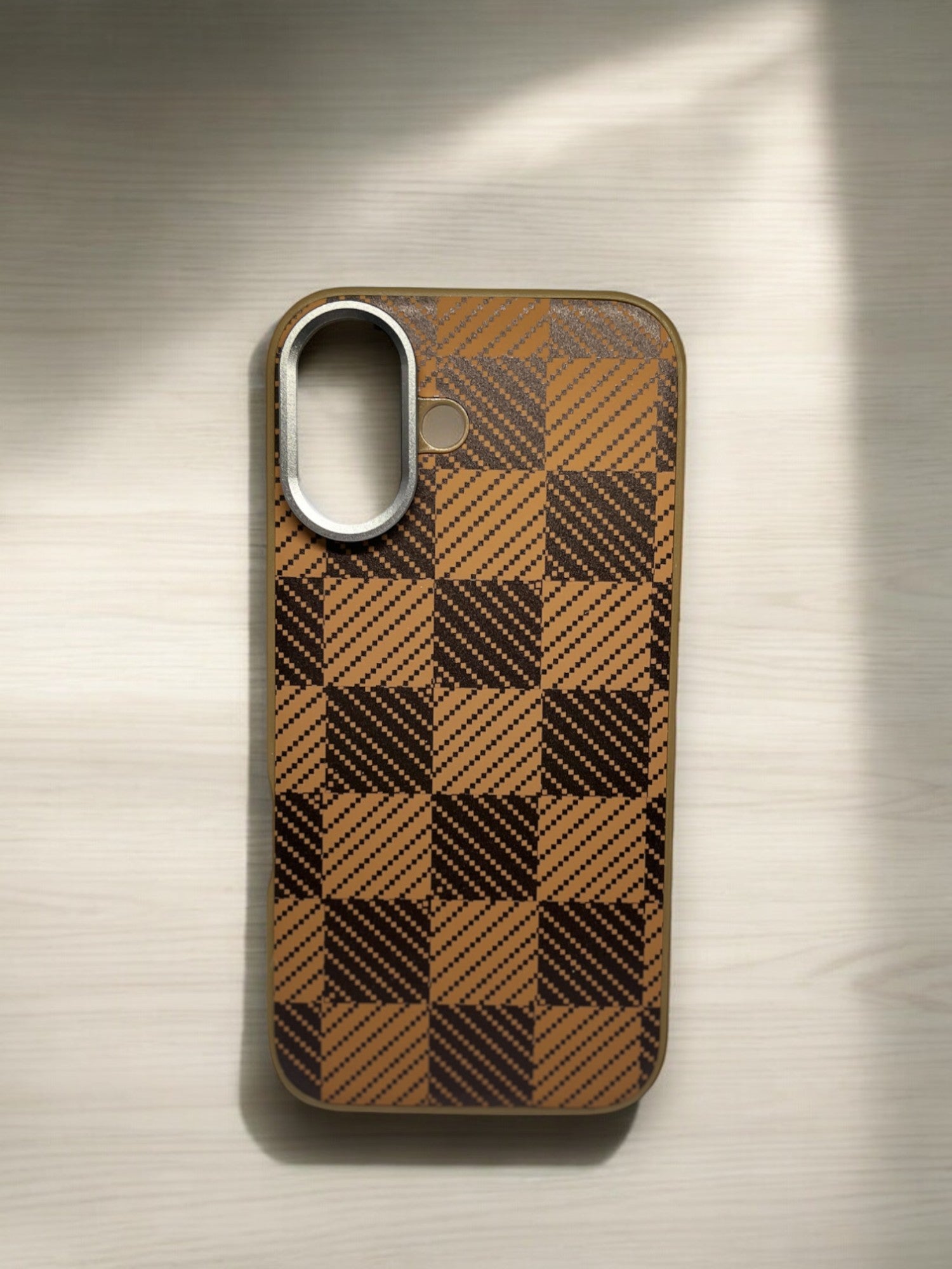 Carbon Fiber Texture Square Pattern Leather Case - Brown